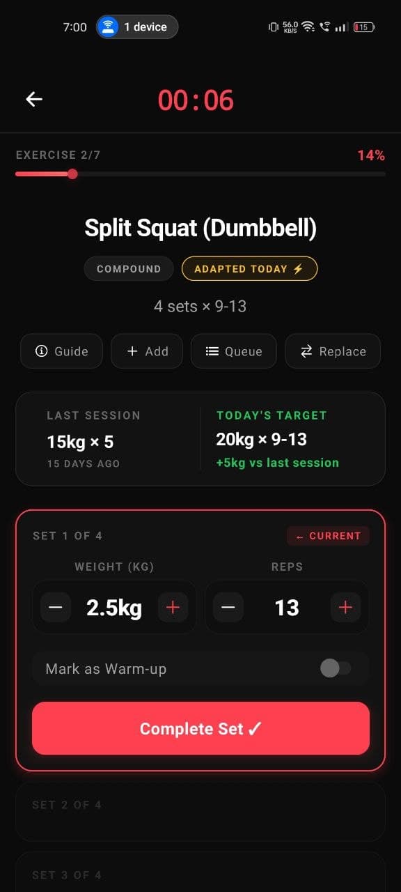 Live workout mode